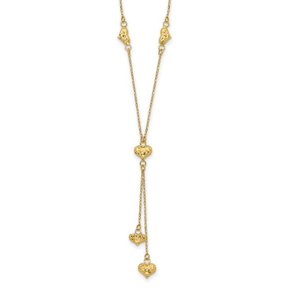 Kazi Luxury 14k Yellow Gold Diamond-cut Puffed Hearts w/2in Ext. Y-Necklace,New Products : American Fashion Style Bags On Sale